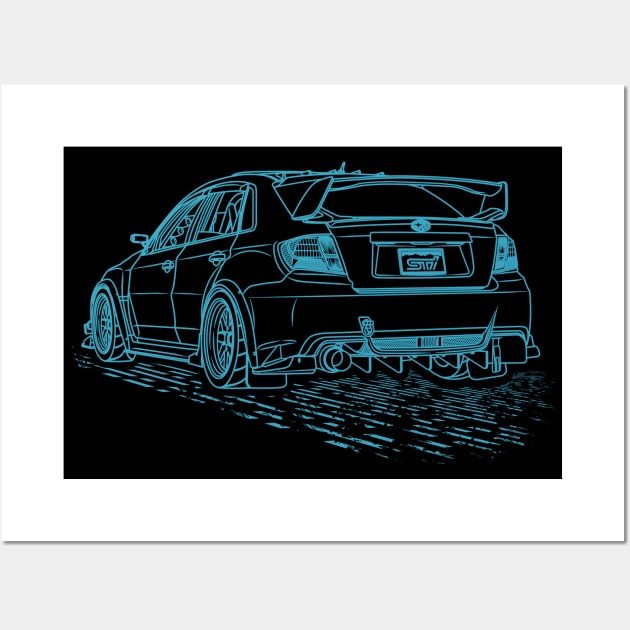 Subie Impreza WRX Stinkeye Lineart Blueprint Wall Art by Guyvit